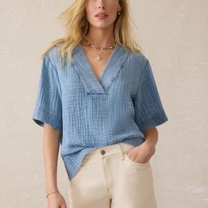 Faherty Dune Cotton Gauze Short Sleeve Popover